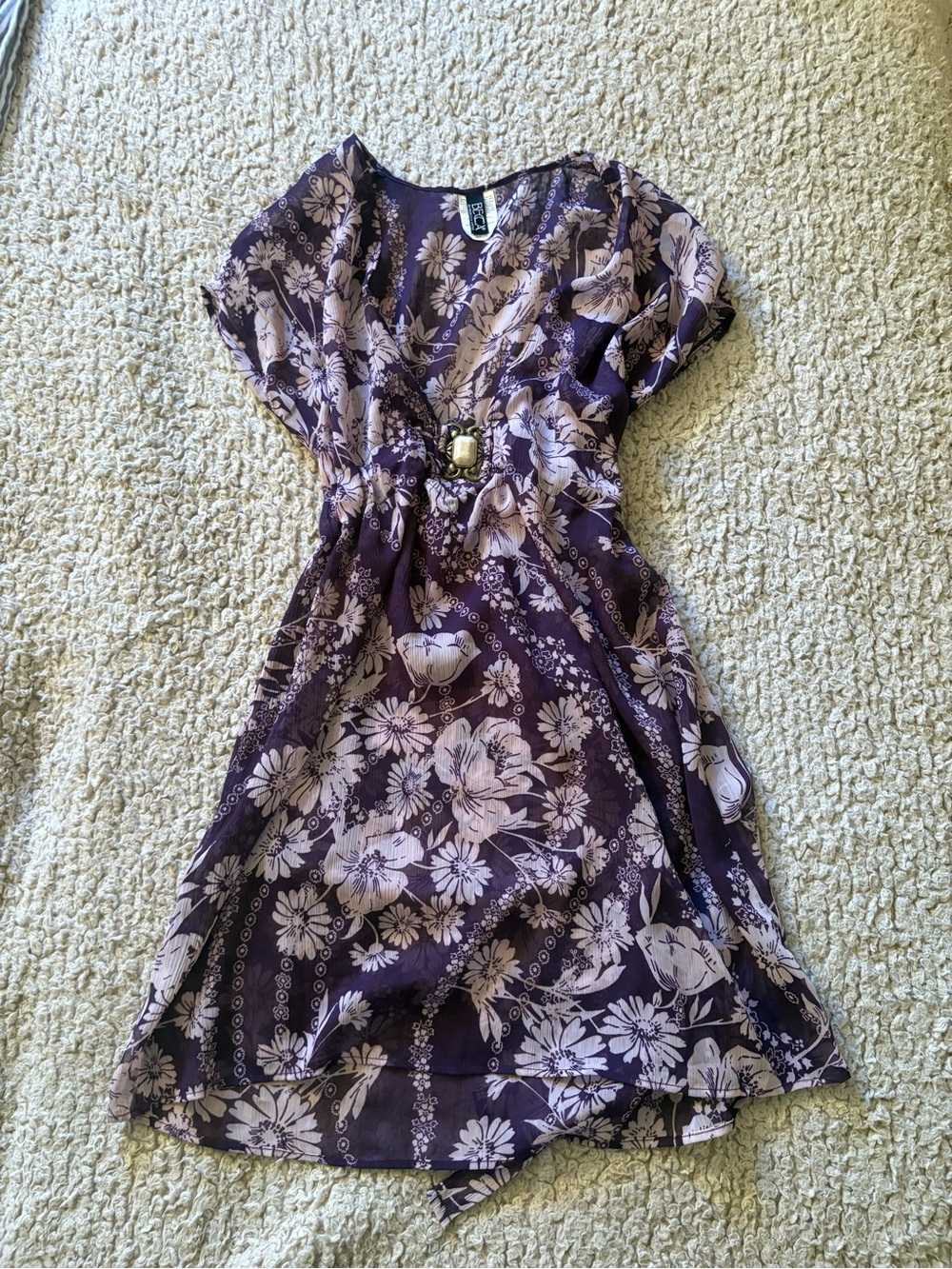 Vintage BECCA Purple Floral V-Neck Short Dress